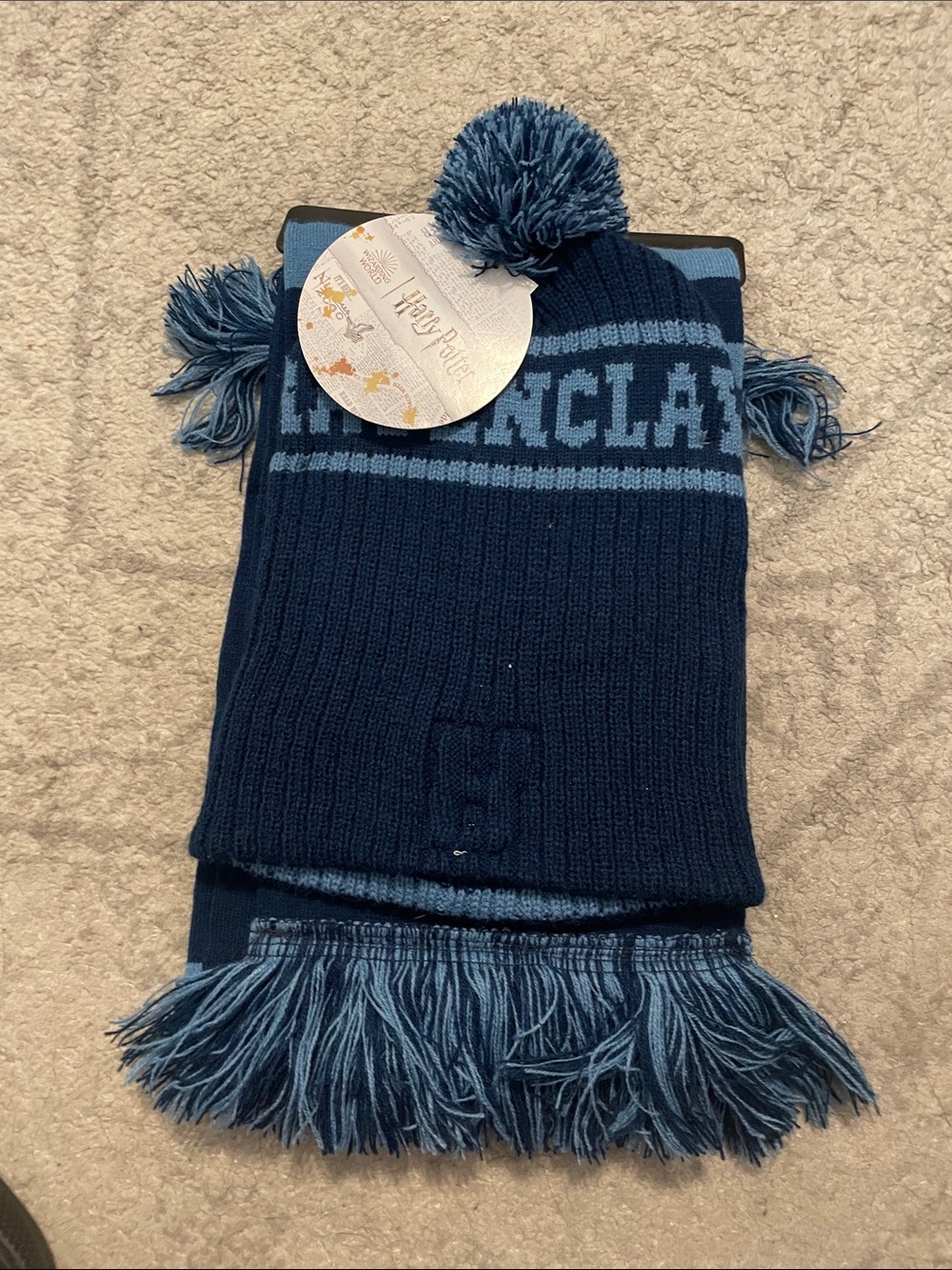 Warner Bros. Ravenclaw Kids Knit Pom Beanie and Fringe Scarf - Navy & Light Blue